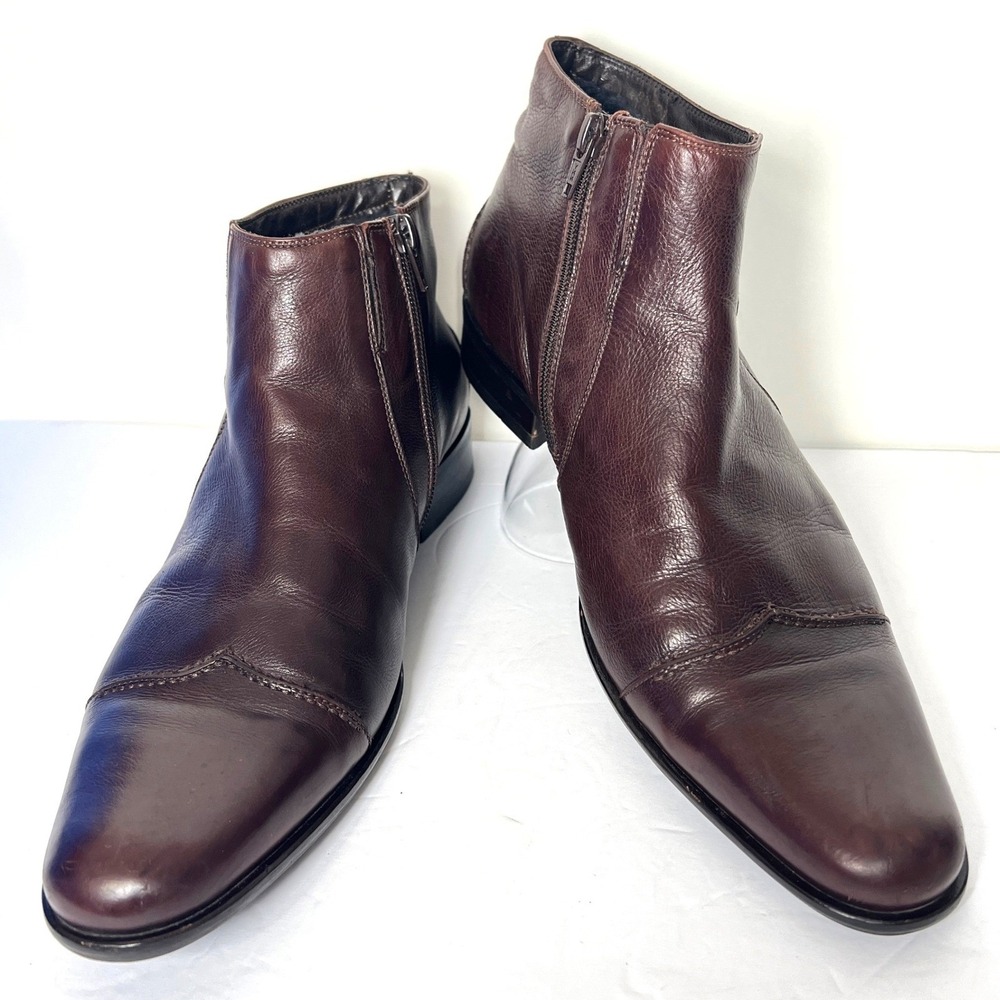 GiampieroNicola Mens Brown Italian Leather Side Zip Ankle Boots EU 42 US 9.5